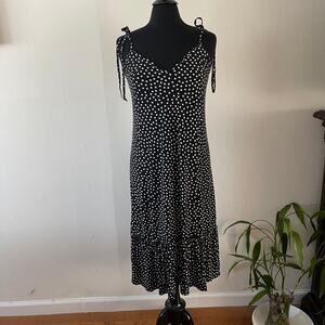 ModCloth It's A Go Tie Shoulder Midi Dress Womens Small Black White Polka Dot